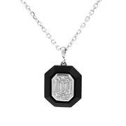 18K White Gold Black Onyx and Diamond Pendant Necklace
